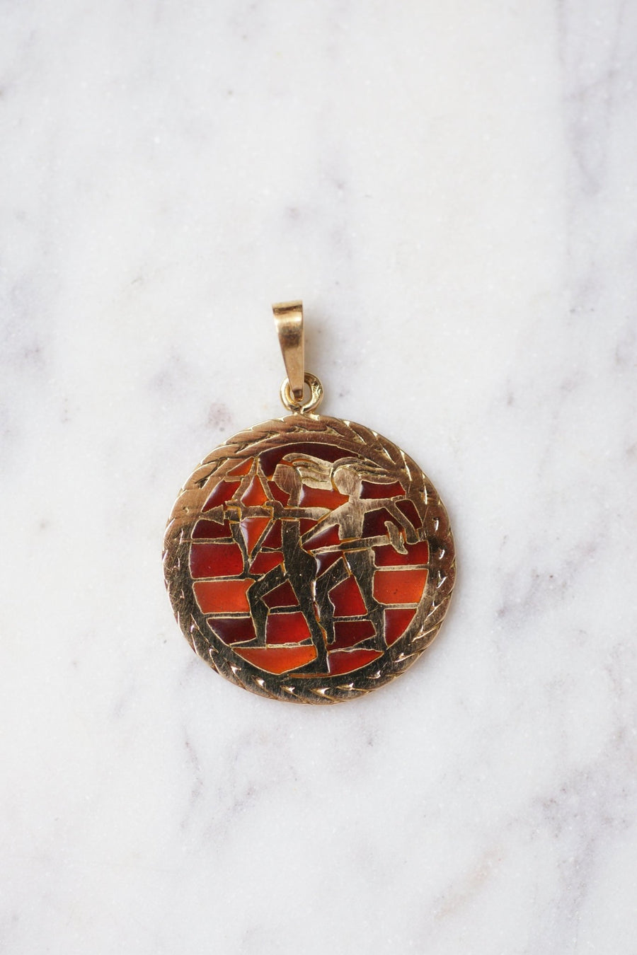 Pendentif médaille vintage astrologique gémeaux en or et émail - Galerie Pénélope
