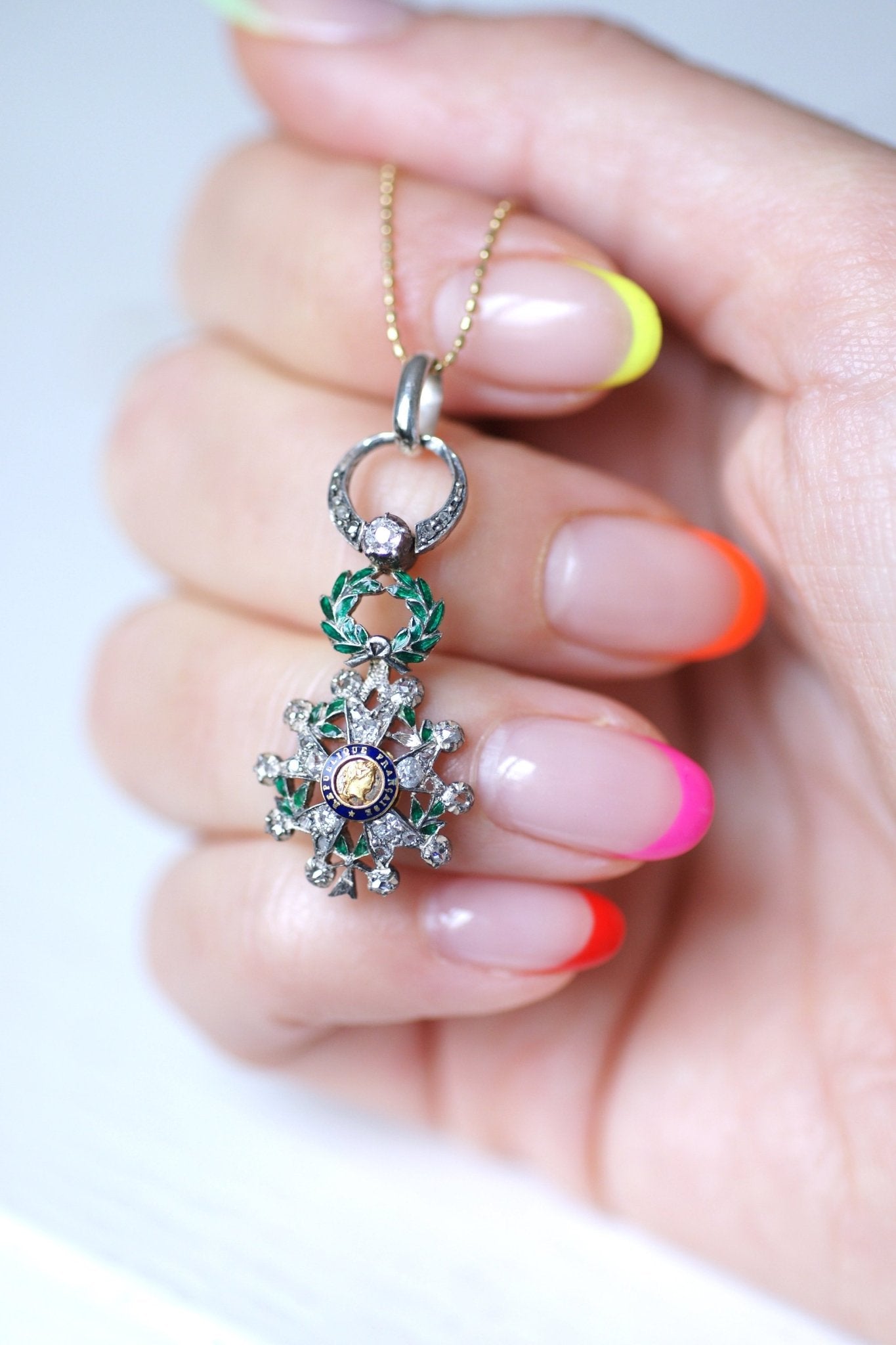 Pendentif Victorien Ancien En Diamant - Argent 925, Fait Main, Bijou Femme