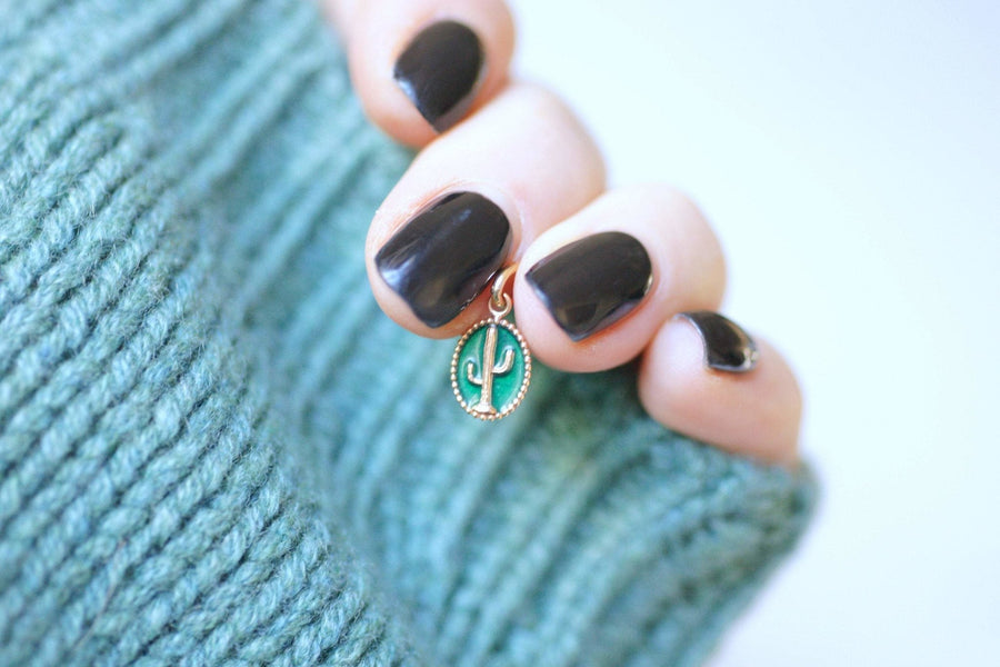 Pendentif vintage cactus émaillé et or 18Kt - Galerie Pénélope