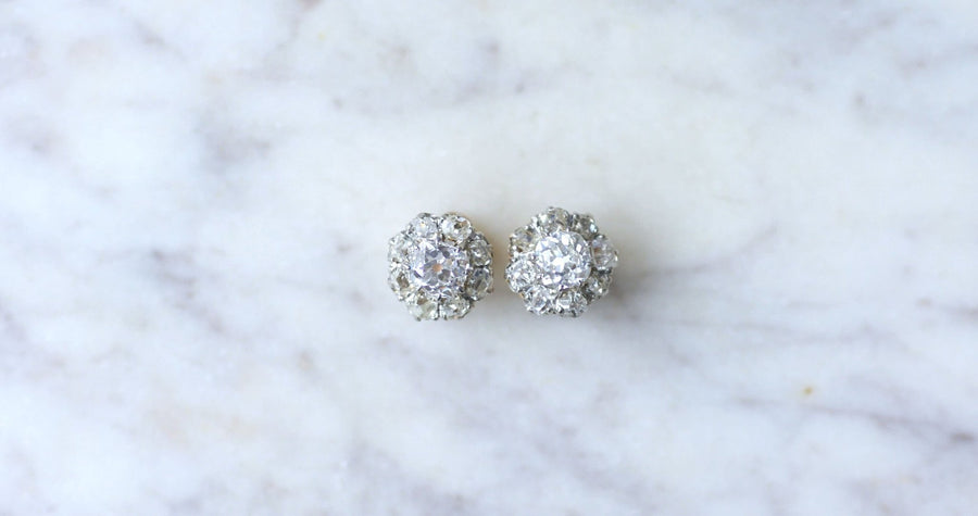 Puces d'oreilles marguerites diamants 2,30 Cts - Galerie Pénélope