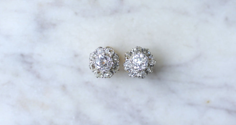 Puces d'oreilles marguerites diamants 2,30 Cts - Galerie Pénélope